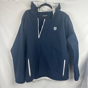 Betabrand Unisex Dark Blue 1/4 zip softshell pullover with White Accents